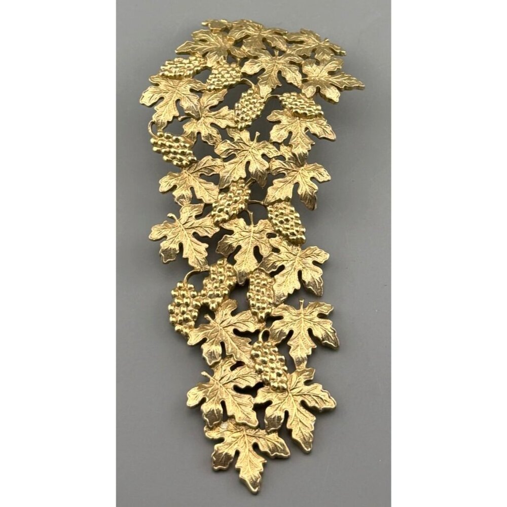 1928 Brooch Gold Tone Massive Grape Vine 6" Statement Pin